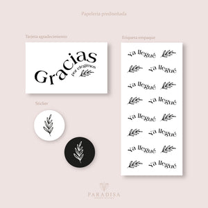 Diseños set de agradecimiento, sticker y etiqueta para empaque